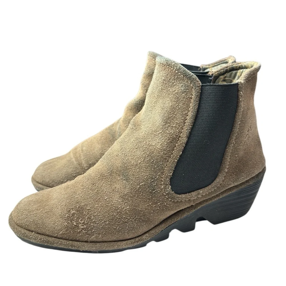 Fly London Boots 39 Yade Ankle Booties Wedge Pull On Brown Suede P500426003
